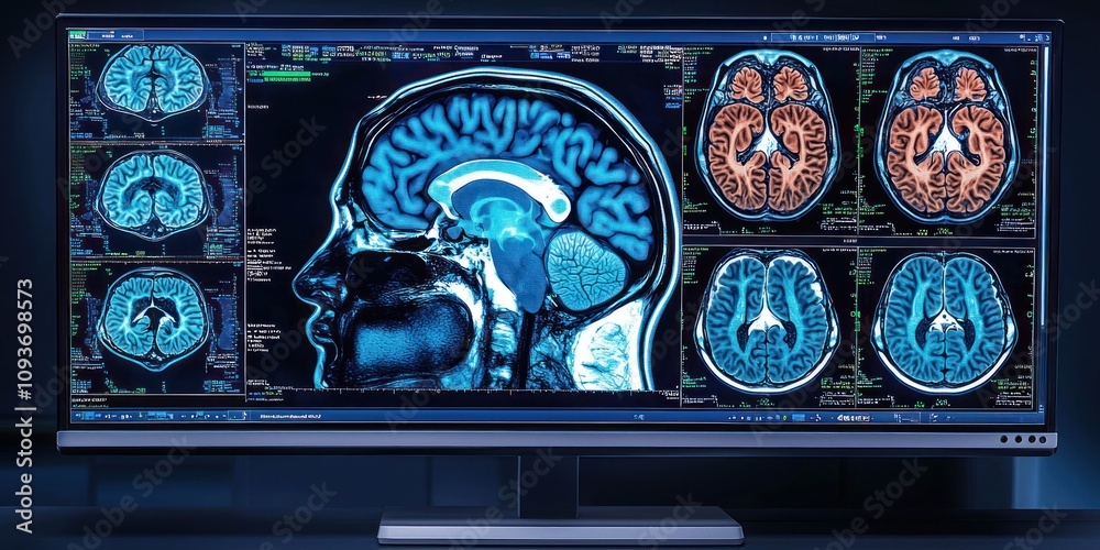 Poster Computer Monitor Displaying Multiple MRI Scans of the Human Brain