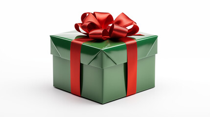 Obraz premium Green gift box with red bow