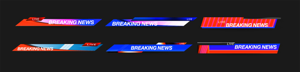 Colorful breaking news graphics with animated text for live broadcasts.