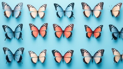 A Pattern of Colorful Butterflies on a Blue Background