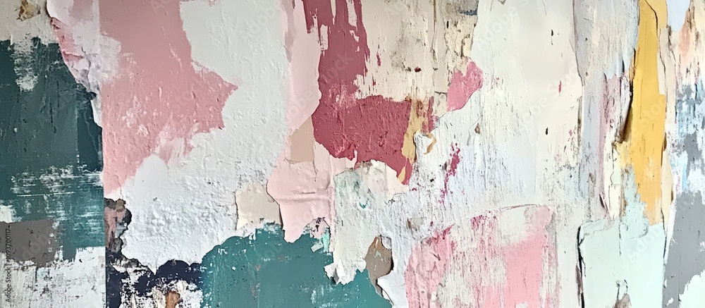 Poster abstract wall with peeling paint in multiple colors