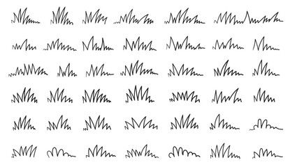Naklejka premium Grass doodle set. Hand drawn grass field. Hand drawn grass silhouette collection. Doodle style. Vector illustration