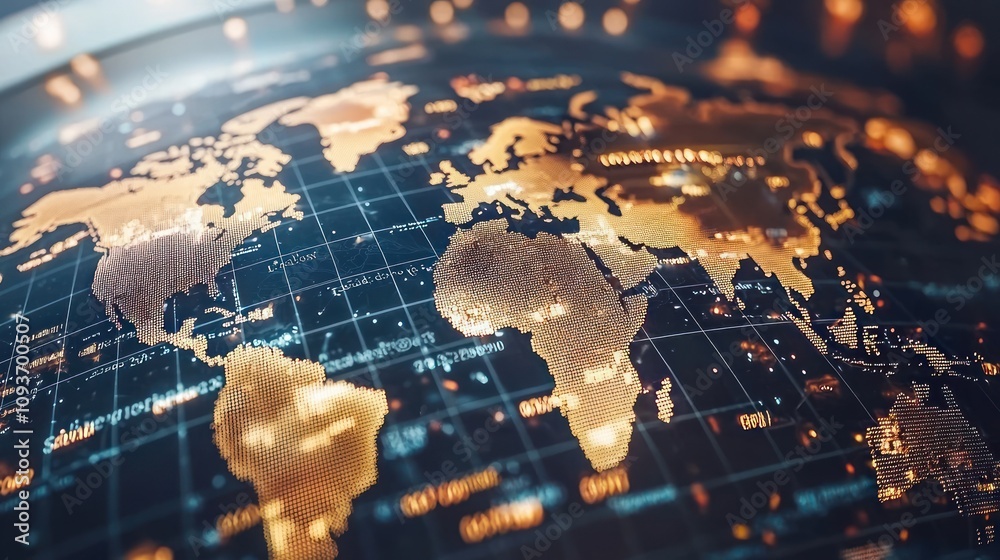 Poster a digital globe with illuminated continents