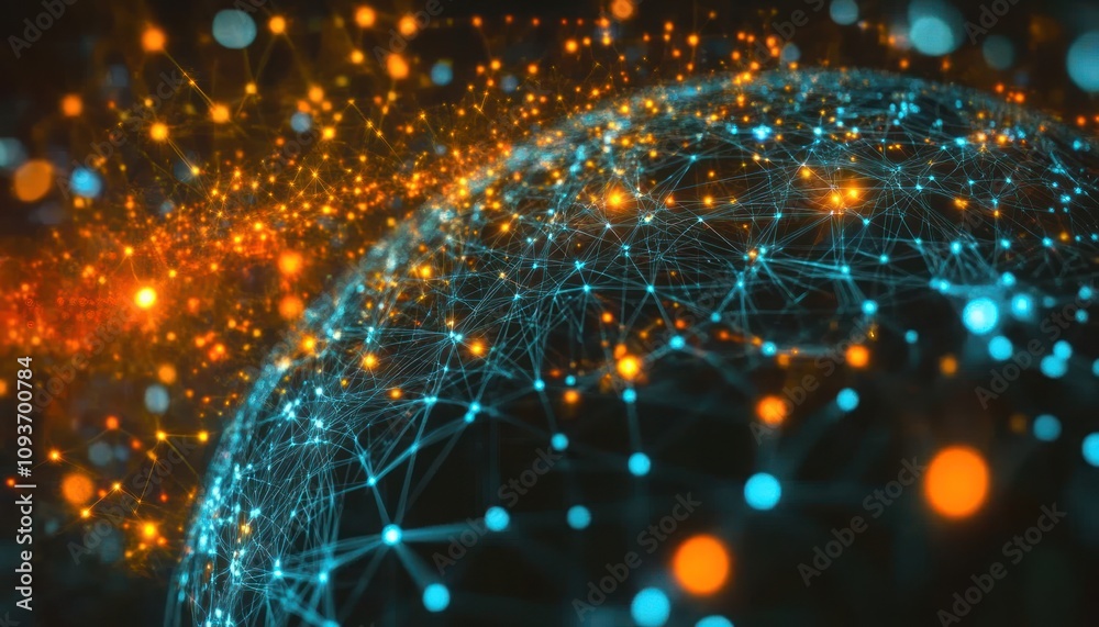 Poster Abstract representation of a global network with glowing nodes and lines
