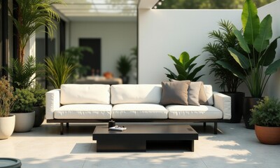 A beautiful blend of modern design and nature in an outdoor space.