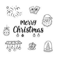 Big set of Christmas design doodle elements. Christmas and New Year set.Vector hand drawn.