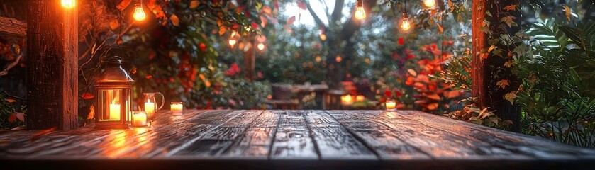 Thanksgiving gathering under twinkling lights outdoor garden setting rustic table decor cozy atmosphere evening viewpoint celebration of gratitude