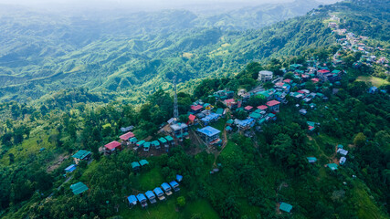 Aerial Drone Shot of Sajek Valley. Scenic Beauty of Rangamati, Bangladesh