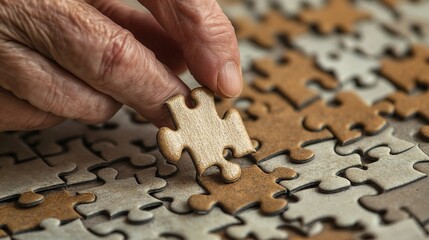 Elderly hands placing a puzzle piece to support cognitive health for seniors