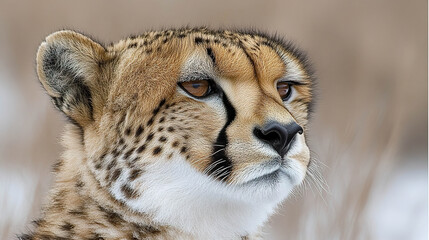 Portrait of an adult cheetah in close-up with a calm expression. AI-generated