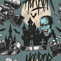 Obraz premium Spooky film theme with iconic horror elements