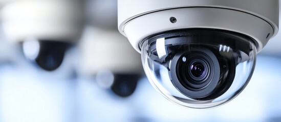 Close-up of a Security Camera Lens with Blurred Background