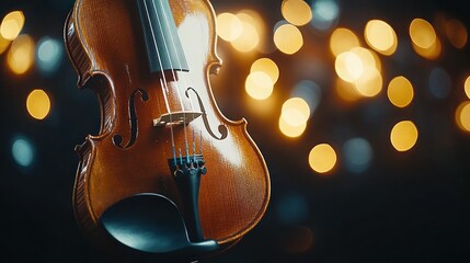 Fototapeta premium Close-up of a violin against a bokeh background.