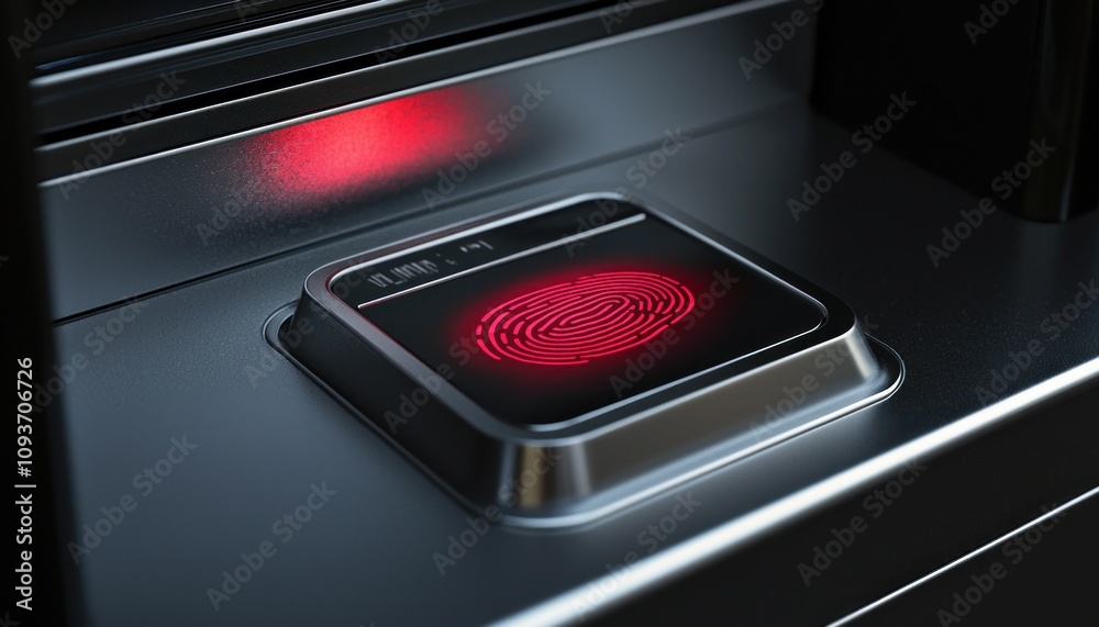 Aufkleber Close-up of a Fingerprint Scanner on a Metallic Surface