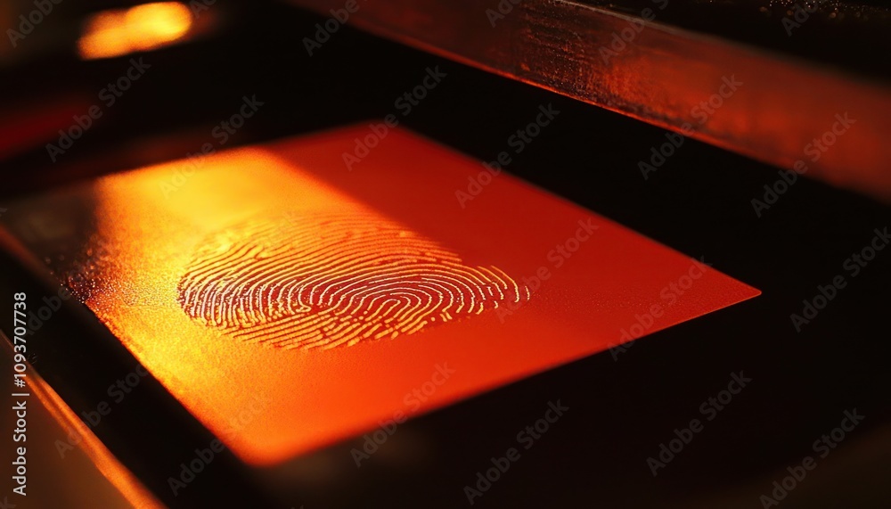 Poster Fingerprint Scanner with a Visible Fingerprint on a Red Surface
