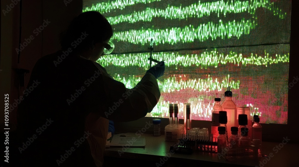Fototapete Scientist Analyzing Data on a Computer Screen in a Laboratory Setting
