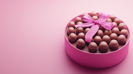 Pink Box Filled with Chocolate Truffles Tied with a Bow