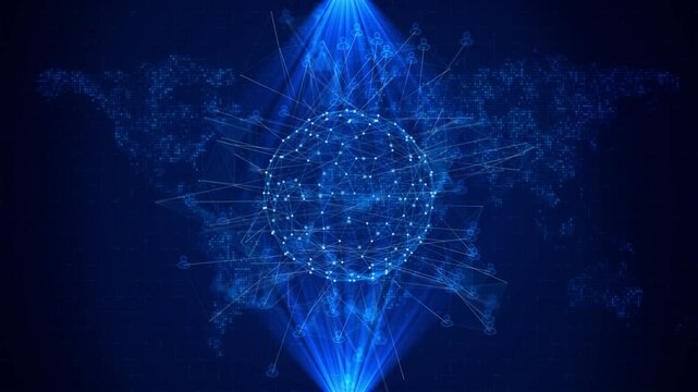 Futuristic Digital sphere Molecule structure Globe circular lines graphic 3d Planet Earth Motion Graphics. artificial intelligence eye technology motion background. HUD conceptual Structure animation