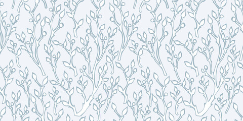 Seamless pattern of abstract frozen branches silhouettes, vector background, wallpaper, paper, textile, wrapping, fabric