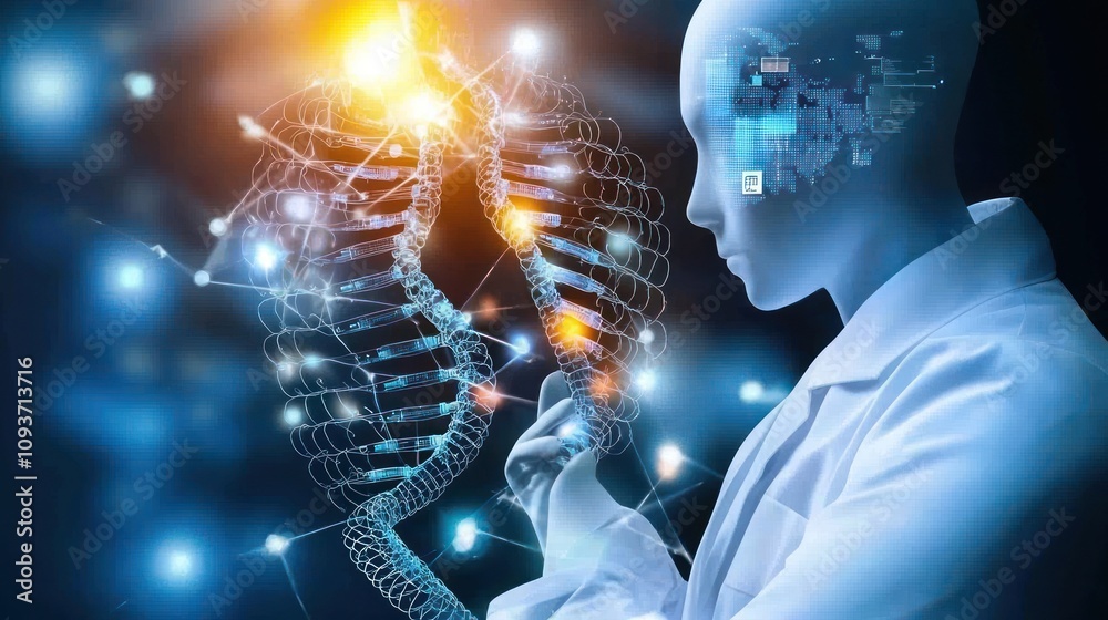 Aufkleber a digital representation of a human with a double helix dna structure