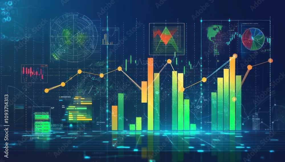 Poster Futuristic Digital Interface with Data Visualizations and Graphs