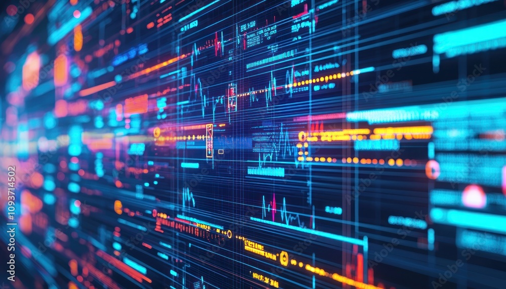 Poster Abstract Digital Interface with Glowing Lines and Data