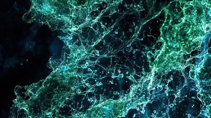 Fototapeta premium Abstract Glowing Green Water Splash on Black Background
