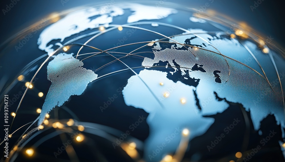 Aufkleber Globe with Connected Lines and Glowing Points Representing Global Network