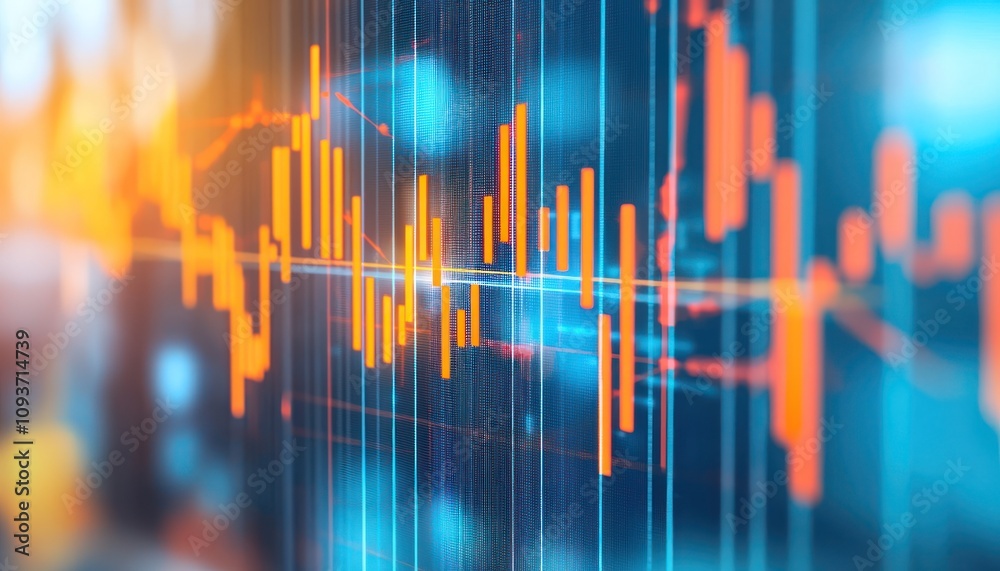 Poster abstract financial data displayed on a blue screen