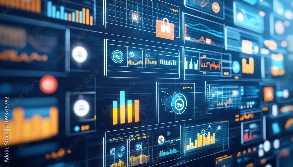 Poster Digital Interface with Data Visualizations and Icons