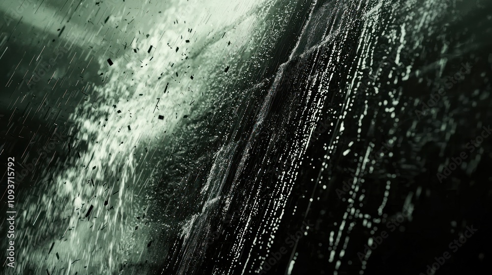 Poster abstract green and black background with rain-like textures