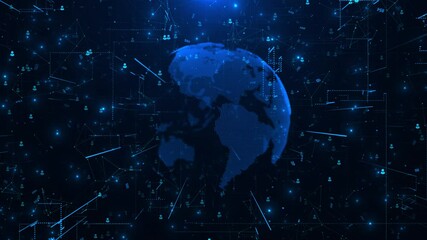 Earth wireframe rotating with the digital number and line connection, Binary code, Futuristic technology digital data concepts, global, network connection, international meaning. Global social network - Powered by Adobe