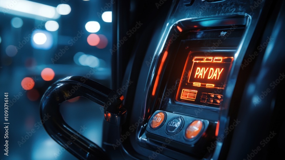 Poster close-up of a futuristic vehicle's control panel with a glowing 