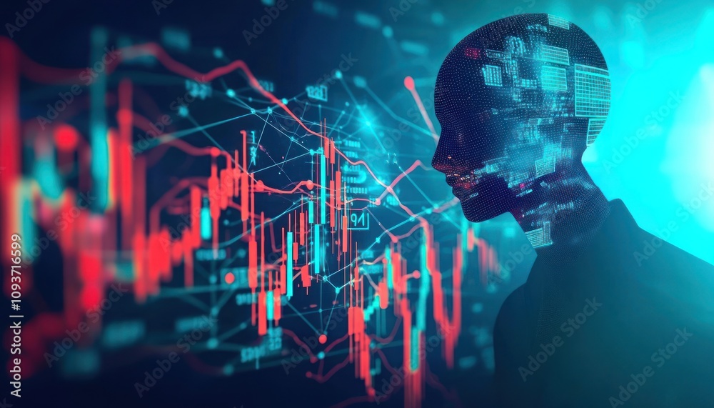 Aufkleber digital human silhouette overlaid on abstract data visualization