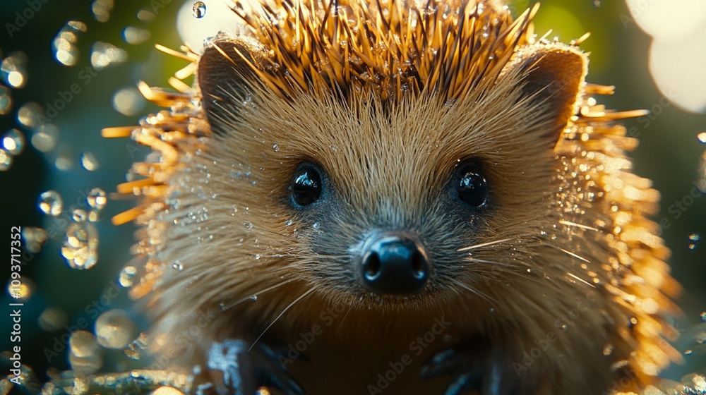 Fototapete A hedgehog looks directly at the camera in a close-up, perfect for web design with a transparent background.