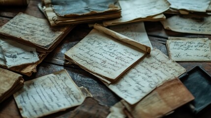 Obraz premium Scattered documents with handwritten notes and signatures.