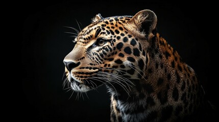 Fototapeta premium Realistic leopard gazing to the side, perfect for graphic design and digital art projects with a transparent background.
