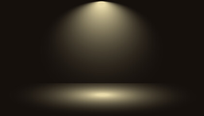 Dark golden studio room gradient background with spotlights shining on abstract pattern floor, empty space for award ceremony, luxury premium scene, vector illustration.