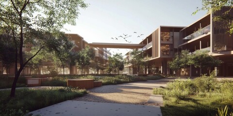Naklejka premium Architects, engineers, and designers collaborated on a new city building project. Their creative designs show how the infrastructure will look.