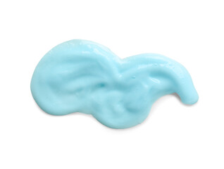 Smear of blue cosmetic cream on white background