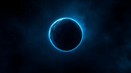 Obraz premium Detailed View of a Celestial Body Surrounded by Cosmic Atmosphere, Featuring Glowing Edges and a Mysterious Dark Background in Outer Space
