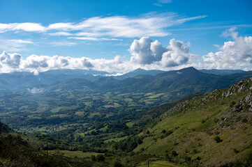 Travelling by old wooden train up to Larrun or La Rhune, Larhune mountain at the western end of the Pyrenees located on border of France and Spain, in traditional Basque provinces Labourd and Navarra