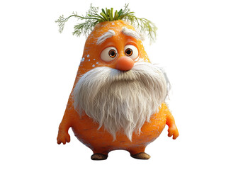 Obraz premium Cute 3d Carrot Character with White Beard and Green TopCartoon style, isolated on transparent background 