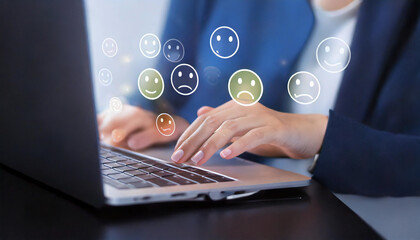 User give rating to service experience on online application for Customer review satisfaction feedback survey concept.
