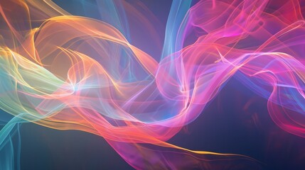 Obraz premium Celestial neon ribbons on a dark canvas, Clean white space in the center