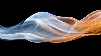 Fototapeta premium Abstract flowing smoke wave in shades of blue and orange, creating a mesmerizing visual effect, suitable for backgrounds, wallpapers, and creative projects.