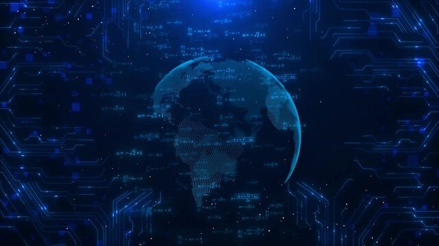 3d Earth globe rotation computer binary data network background. global, network connection, international Global social network Worldwide technology internet blockchain innovation, Digital cyberspace