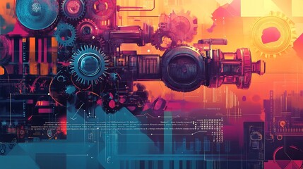 Africa Industrialization Day Vibrant Colors with Gears, Machinery & African Landscapes for Progress