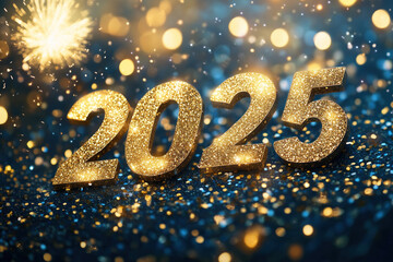 2025 with golden glitter in festive scene