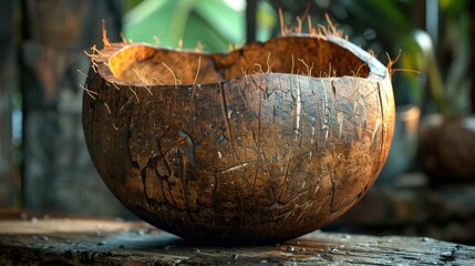 Natural artistry in handcrafted wooden bowl evokes the beauty of rustic craftsmanship in serene surroundings. Generative AI